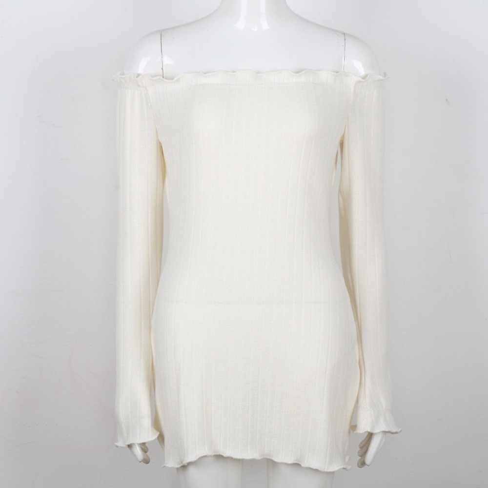 WHITE long sleeve off shoulder casual dress